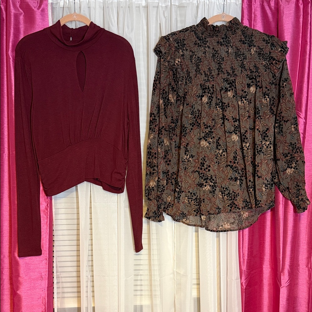 Set of Elegant Burgundy and Floral Women's Tops XL
